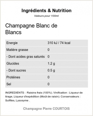 Champagne Blanc de Blancs - Ingr�dients et Nutrition 